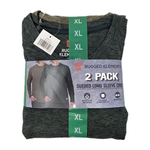 Rugged Elements Men's XL Sueded Long Sleeve Crew Tee 2-pack Green Brown - Picture 2 of 11
